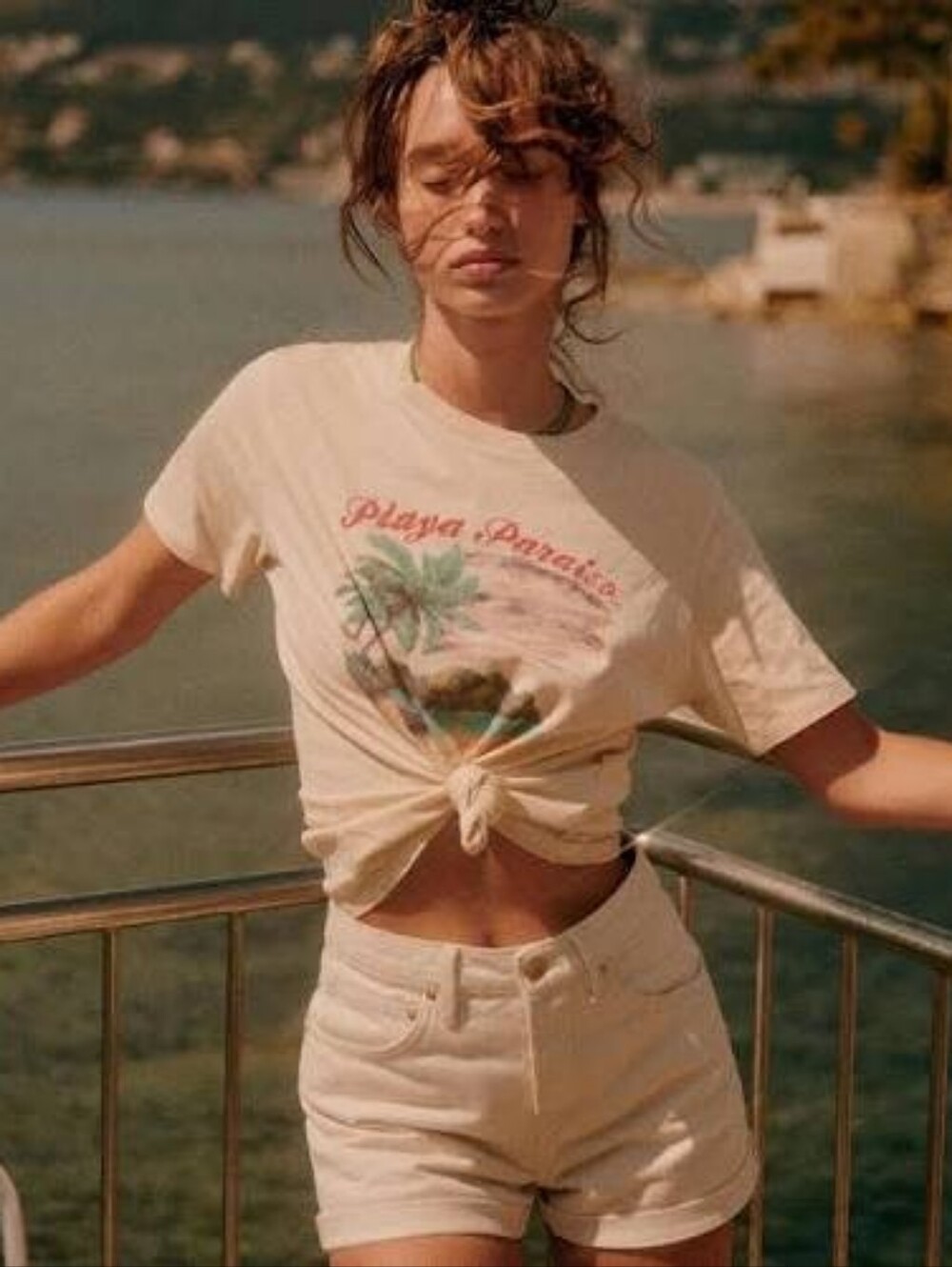 Sezane Playa Paraiso T-shirt Jaune / Multico - Size M